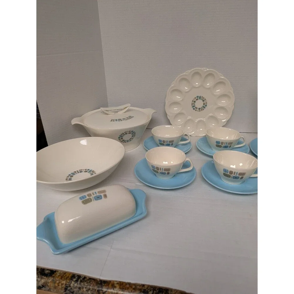 Vintage Atomic Age Mid Century Temporama Canonsburg Pottery Set 49 Pieces